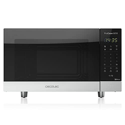 Cecotec ProClean 6010 - Micro-ondes Numérique ProClean 6010 avec revêtement Ready2Clean, Technologie 3DWave, 800 W, 23 l, Design élégant, Acier inoxydable, 8 programmes prédéterminés
