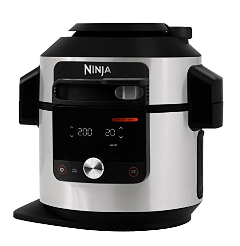 Multicuiseur Ninja Foodi MAX Air Fryer, Smart Lid, 14 fonctions de cuisson en 1, 7.5L, Cuisson sous pression, Friture à l'air, Cuisson lente, Grill et plus, sonde numérique, Acier inoxydable, OL750EU