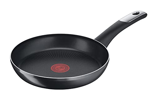 Tefal C38804 Poêle à frire en titane dur Essential, 24 cm, revêtement anti-adhésif avec particules de titane, indicateur de température, passe au lave-vaisselle, noire