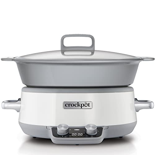 Crockpot CSC027X Mijoteuse Sauteuse électrique programmable avec revêtement antiadhésif DuraCeramic et minuterie numérique, Capacité 6L (7-8 personnes), 1100W, Blanche