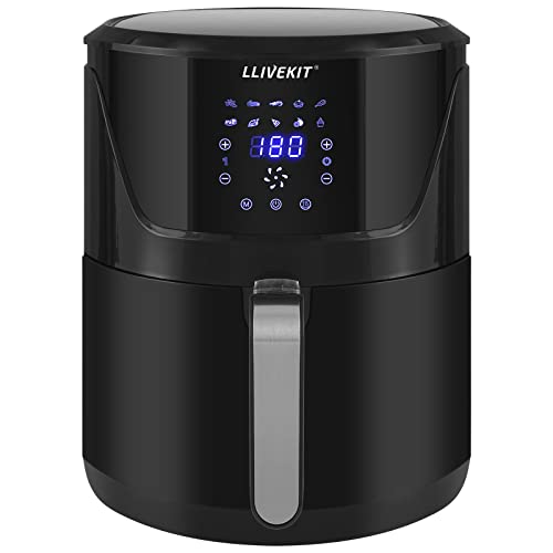 LLIVEKIT Friteuse sans Huile 7L XXL, 1800W Air Fryer, Friteuse à Air Chaud avec Écran Tactile LED, 10 Réglages de Cuisson Préprogrammés, Thermostat Réglable et Contrôle du Temps, Noir