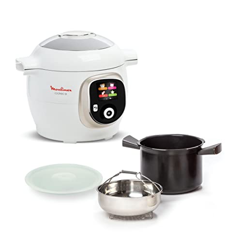 Moulinex Cookeo Multicuiseur intelligent, Capacité 6 L, en nc, Haute pression, Ecran intuitif, Guide de cuisson pas à pas, Couvercle de conservation, Application dédiée, 150 recettes, Blanc CE85CA10