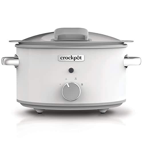 Crockpot CSC038X Mijoteuse Sauteuse électrique avec couvercle à charnière, 4L (3-4 personnes), revêtement antiadhésif DuraCeramic, Blanche