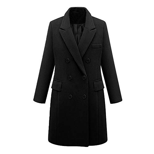 Manteau d’Hiver Femme, Honestyi Pardessus Femmes Hiver à Capuche Laine Veste Dessus en Laine à Manches Longues à Double Poitrine Revers De Trench-Coat Longues Parka Outercoat