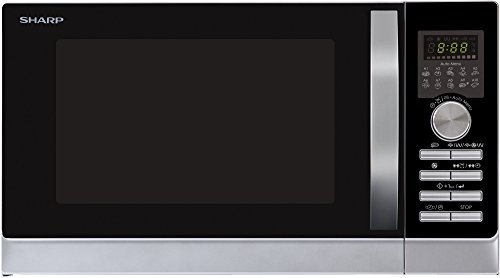 Sharp R843INW 3-in-1 Micro-Ondes à Air Chaud, Grill et Convection/ 25 L/ 800 W/ 1000 W Grill/ 2500 Convection/ 10 Programmes Automatiques/Programme Pizza / Argent