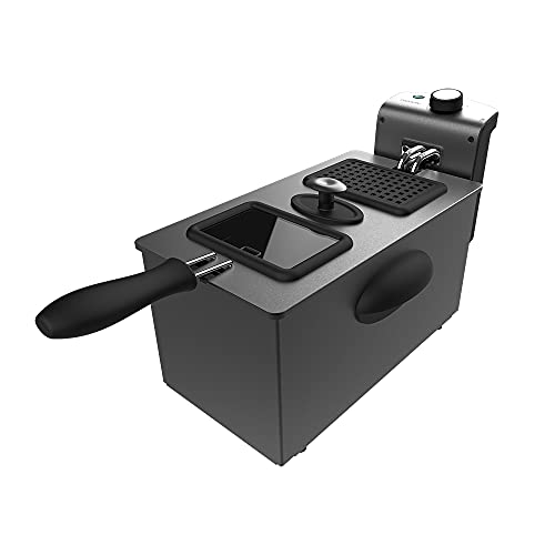 Cecotec Friteuse électrique CleanFry 3000. 2180 W, 3 L en Acier inoxydable avec filtre OilCleaner, Couvercle avec fenêtre pour contrôler la friture et filtre antiodeurs (3000 Dark)
