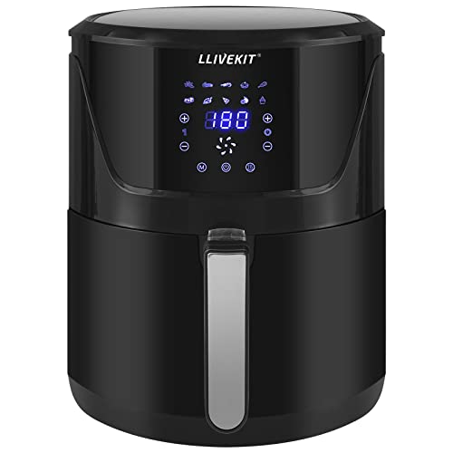 LLIVEKIT Friteuse sans Huile 5L, 1400W Air Fryer, Friteuse à Air Chaud avec Écran Tactile LED, 10 Réglages de Cuisson Préprogrammés, Thermostat Réglable et Contrôle du Temps, Noir