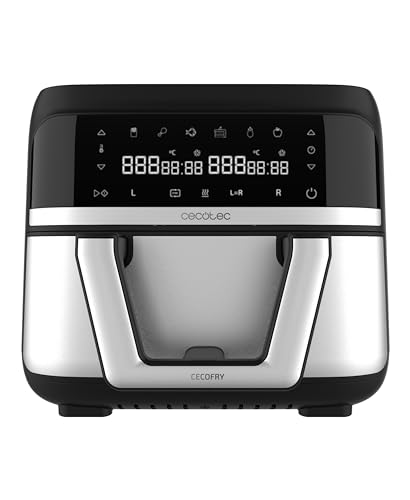 Cecotec Friteuse sans huile 9 L à air chaud Cecofry Dual 9000. 2850 W, numérique et compacte, double température, technologie PerfectCook, possibilité de diviser le seau de 4,5 L en 2, 6 modes
