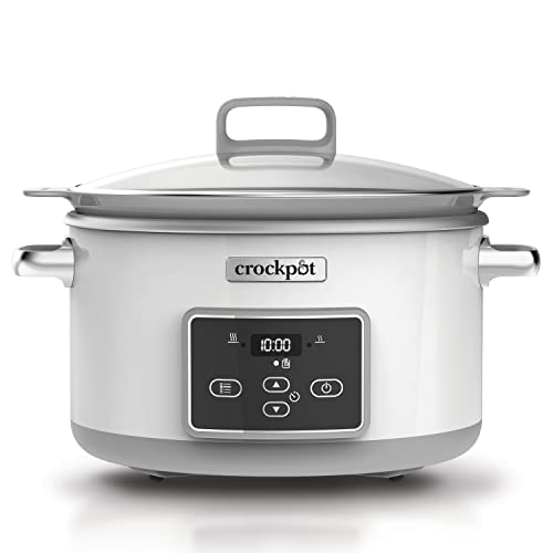 Crockpot Mijoteuse Sauteuse électrique programmable | Avec revêtement antiadhésif DuraCeramic et minuterie numérique | 5L (5-6 personnes) | Blanche [CSC026X]