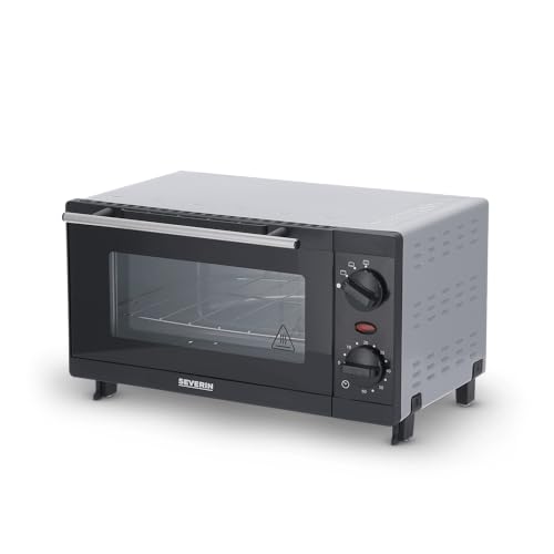 SEVERIN Mini-Four 9 L avec grille et plaque de cuisson incluses, Four posable 800 W design simple et élégant, Mini-four électrique avec minuteur 60 min, Noir/Inox, TO 2052