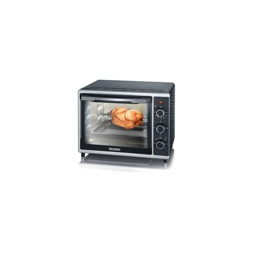 SEVERIN Mini-Four à chaleur tournante 30 L avec tournebroche, Four posable 1 600 W design simple et élégant électrique avec minuteur 120 min, Noir/Inox, TO 2056
