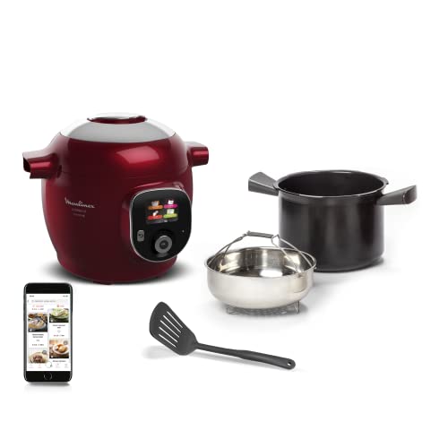 Moulinex Cookeo+ Connect Multicuiseur intelligent, Capacité 6 L, en nc, Cuisson haute pression, 6 modes de cuisson, Connection Bluetooth, 200 recettes intégrées, Application dédiée, Rouge CE86E510