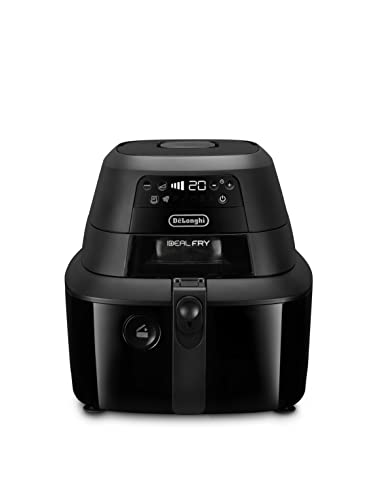 De'Longhi FH2184.BK IDEALFRY Friteuse à air, capacité 1,25 kg, panneau de commande numérique, 5 programmes préréglés, hublot, système SHS double, friture légère, baignoire amovible de 3,9 L, noir