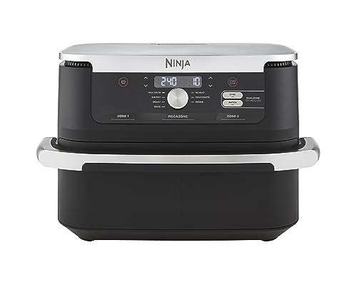 Ninja Foodi FlexDrawer Air Fryer, Dual Zone Avec Séparateur Amovible, Grand Tiroir de 10.4 L, 7-en-1, Double Zone, Sans Huile, Pièces Antiadhésives Compatibles Au Lave-Vaisselle, Noir AF500EU