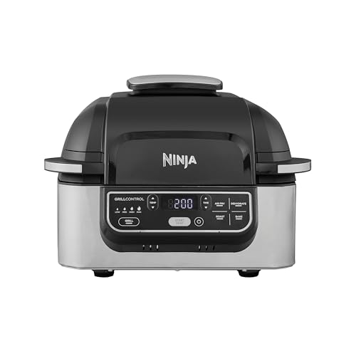 Ninja Foodi Grill & Air Fryer, 5,7L, 5 Fonctions de Cuisson Air Fry, Grille, Cuit, Rotis et bien plus, Pièces Lavables au Lave-vaisselle, Noir/Argent AG301EU