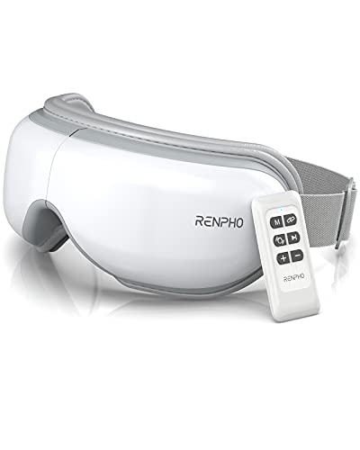 RENPHO masseur oculaire avec télécommande et chaleur, masque de massage des yeux rechargeable avec musique bluetooth pour soulager la fatigue oculaire, poches oculaires sec améliorer le sommeil