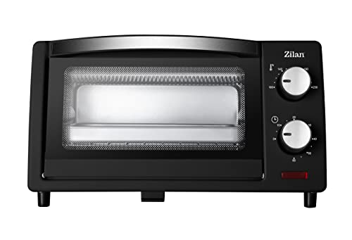 Zilan - Four électrique 9 L, double verre de sécurité, minuteur, 2 pièces de résistance à quartz, plateau ramasse-miettes, 1 plaque carrée, grille chromée, 800 W
