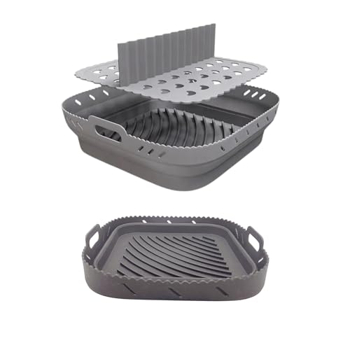 Moule en silicone pour friteuse à air pliable de 21 cm (avec séparateur d'aliments). Ces moules sont les accessoires parfaits pour friteuse sans huile. Compatible avec Cosori, Cecotec 6L