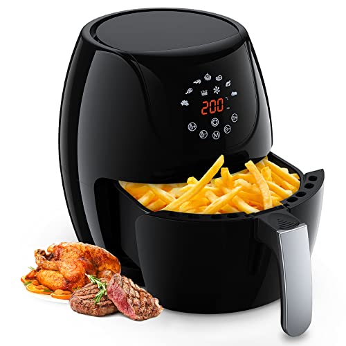 Friteuse sans Huile Améliorée 4,5L LED Panneau Tactile Intelligent Friteuse à Air 7 Menus Préétablis Antiadhésive Multifonctionnelle Temps/Température Réglables Arrêt Automatique Facile à Nettoyer