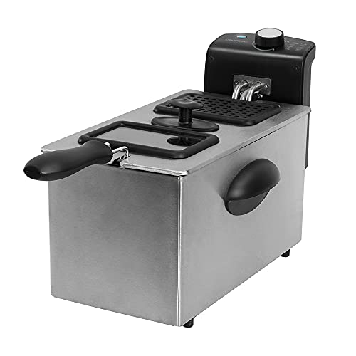 Cecotec Friteuse électrique CleanFry 3000. 2180 W, 3 L en Acier inoxydable avec filtre OilCleaner, Couvercle avec fenêtre pour contrôler la friture et filtre antiodeurs (3000)