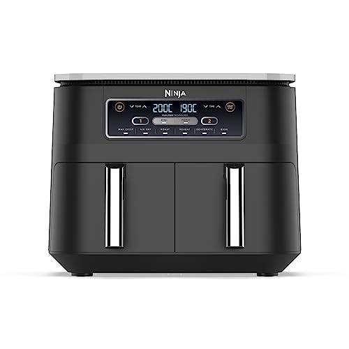 Ninja Foodi Dual Zone Airfryer Digital, 2 Tiroirs, 7,6L, 6-en-1, Sans huile, Air Fry, Max Crips, Rôtir, Cuire, Réchauffer, Déshydrater, Antiadhésif, Paniers lavables au lave-vaisselle, Noir AF300EU