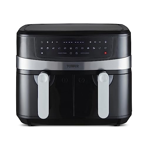 Tower T17088 Vortx Xpress Air Fryer - Friteuse sans Huile - Friteuse Électrique à double panier avec fonction Smart Finish, Puissance de 2 600 W, 9 L, Noir