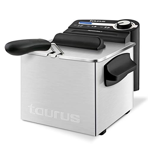 Taurus Professional 2 Plus - Friteuse électrique 1700W, 2L, Position égouttage huile, pour 2 à 3 portions, Température réglable, Système de filtrage huile, Inox