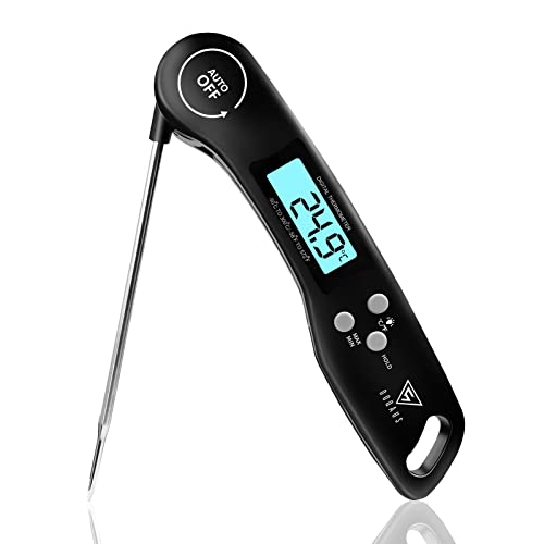 DOQAUS Thermometre Cuisine, 3s Lecture instantané Thermometre Cuisson, Thermomètre Viande, avec Écran LCD RétroÉclairage, Sonde Pliable pour Cuisson, Viande, BBQ, Steak, Huile, Lait, Vin (Noir)