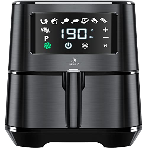 Kesser® XXL 5,5 litres Friteuse à air chaud Acier inoxydable | Corbeille à pain incluse | Friteuse 1 700 W Friteuse Airfryer | Écran tactile | 8 programmes | ✓ Four ✓ Air chaud ✓ Gril | le noir