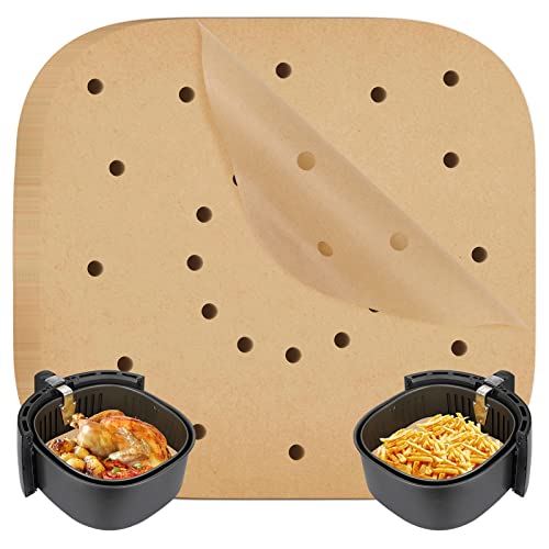 100 Feuilles Papier pour Friteuse à Air, Perforé Papier à Vapeur sulfurisé Carré de cuisson, Parchemin résistant à la chaleur, Antiadhésif