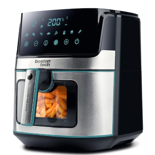 Eudai Friteuse à air 6,5 l, friteuse sans huile avec fenêtre, 8 programmes, écran LED, contrôle tactile, température réglable, panier antiadhésif, minuteur, 1 700 W, avec livre de recettes en acier