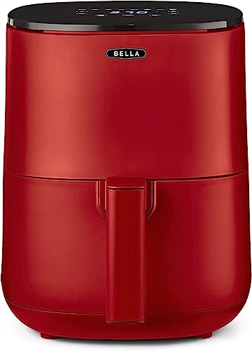 BELLA Friteuse à Air Numérique de 3 L, Multifonction 5-en-1 avec Grille et Panier Antiadhésifs Amovibles et Lavables au Lave-vaisselle, 1400 Watts, Rouge Mat