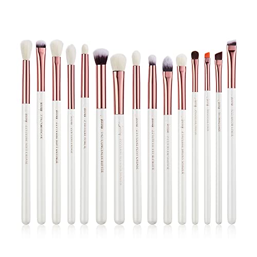 Jessup Ensemble pinceaux maquillage yeux 15 pièces Mélange fards paupières Eyeliner Sourcils Cheveux synthétiques naturels Blanc Rosegold T217