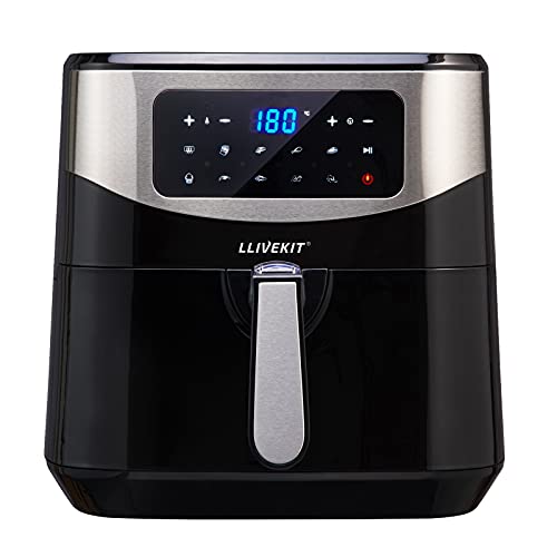 LLIVEKIT Friteuse sans Huile 7L XXL, 1800 W Air Fryer, Friteuse à Air Chaud avec Écran Tactile LED, 10 Réglages de Cuisson Préprogrammés, Thermostat Réglable et Contrôle du Temps, Noir