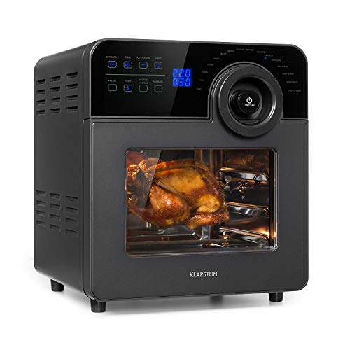 KLARSTEIN AeroVital Cube Chef - Friteuse sans huile, Air fryer, 1700 W, technologie DuoHeating, volume de 14L, 16 programmes, écran tactile, durée: environ 10h, thermostat: 50-220 °C, Inox, Noir