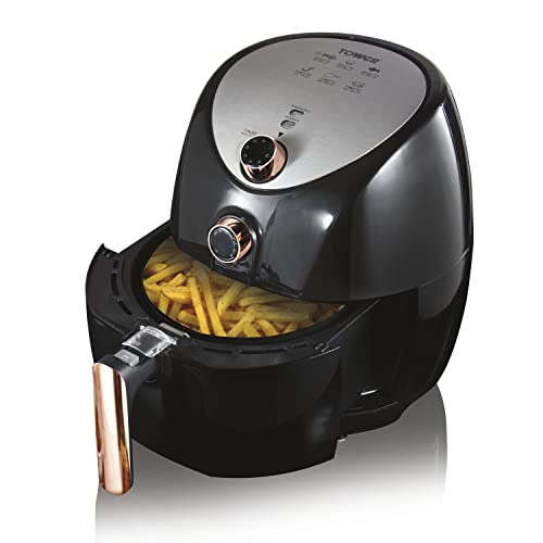 Tower T17021RG Air Fryer - Friteuse sans Huile - Friteuse Électrique à Air de Taille Familiale avec Circulation d'Air Rapide, Minuterie de 60 Minutes, 4,3 L, 1 500 W, Noir et Or Rose