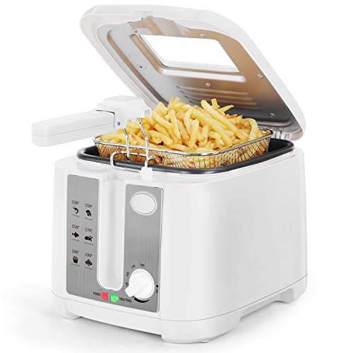 Aigostar Indra 30HEX - Friteuse 100% sans BPA avec grande fenêtre de vue, thermostat réglable et indicateurs lumineux. Couleur blanche, 1650W, capacité de 2,5L