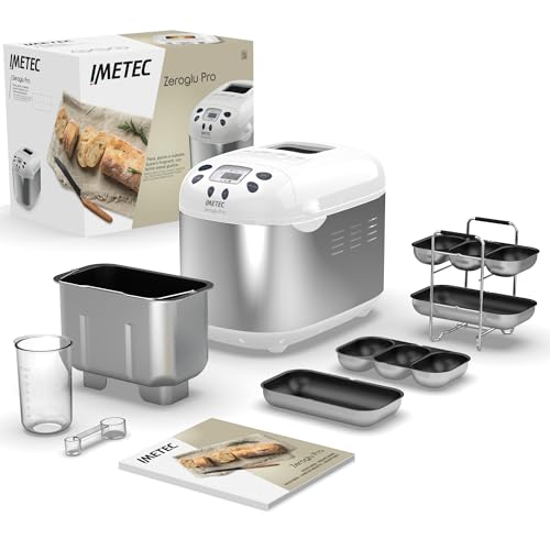 Imetec Zero-Glu Pro - Machine à Pain 1kg, Ciabatta, Petits Pains Sans Gluten, Pâte à Pizza, Gâteaux, Confitures - 20 Programmes, Température de Levage Contrôlée, Sans BPA + Livre de Recettes