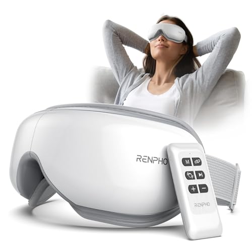 RENPHO masseur oculaire avec télécommande et chaleur, masque de massage des yeux rechargeable avec musique bluetooth pour soulager la fatigue oculaire, poches oculaires sec améliorer le sommeil