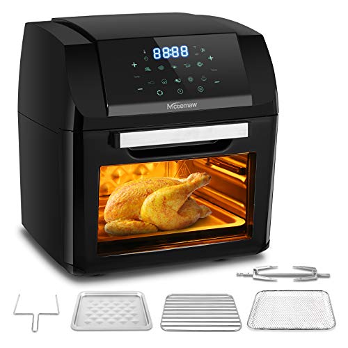 Nictemaw 12L Friteuse Électrique Grande capacité, 1500W Friteuse à Air chaud de 10 programmes intelligents Sans Huile pour rôtisserie, déshydrateur, réchauffement, Noir