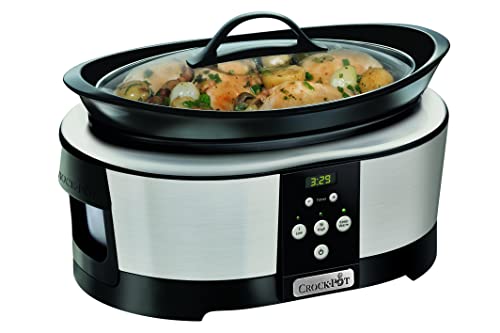 Crock-Pot SCCPBPP605 Mijoteuse électrique programmable, 5,7L (5-6 personnes), avec minuterie numérique, Inox