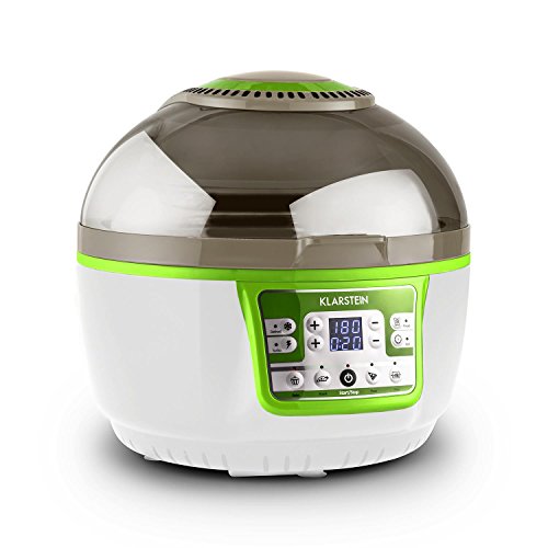 KLARSTEIN VitAir Turbo - Friteuse électrique sans huile, air fryer, Sans huile, Capacité de cuisson de 9L, Chauffage infrarouge halogène, 1400W , 50-230 ° C, Minuterie, Ecran LCD, Vert-blanc