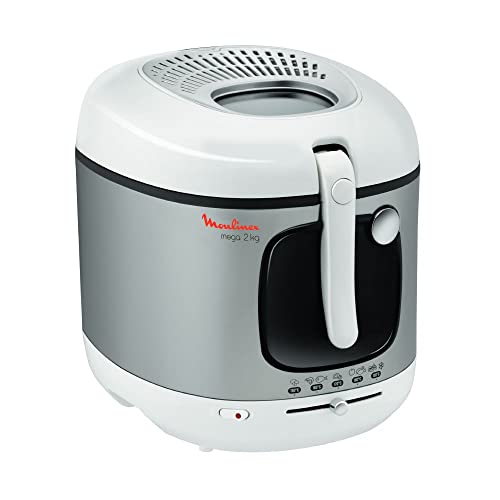 Moulinex Friteuse à huile, Cuve 3 L, Revêtement antiadhésif, Thermostat, Minuteur, Voyant lumineux, Tamis filtrant breveté, Filtre charbon, Mega AM480070