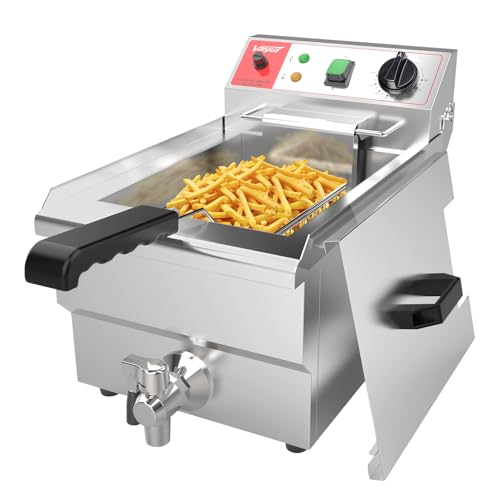 Valgus Friteuse électrique commerciale en acier inoxydable 3000W 10L Friteuse de cuisine de grande capacité avec panier et couvercle, système de vidange