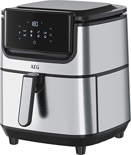 AEG AF6-1-6ST Friteuse à Air Sans Huile Capacité 5.4L Acier Inoxydable LED Écran Tactile 8 Programmes Température Max 180o Minuterie 60min Passe au lave-vaisselle Inox