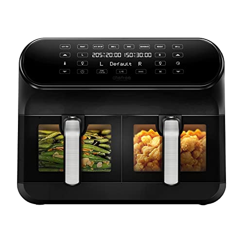 CHEFREE Air Fryer 8L avec Double Compartiment Visible, 8 Programmes, Écran Tactile LED, 2400W Friteuse sans Huile, Moins D'Huile et Économisé d'Énergie, Noir, AFW20