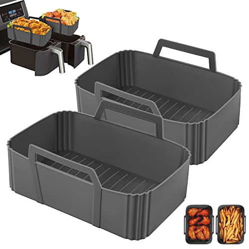 2 Pièces Silicone Moule Air Fryer Accessoires, Friteuse Sans huile Friteuse Air Chaud Panier Réutilisable Silicone Papier Cuisson Convient Pour Ninja Double Compartiment Tower T17088 AF300EU AF400EU