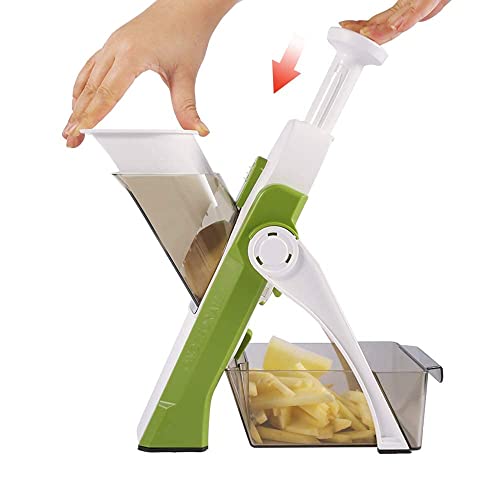 ONCE FOR ALL Mandoline de Cuisine Manuelle Multifonction Tous Coupe Légumes Lame en acier inoxydable, Julienne, Cubes, Fcoupe Patate Frite carotte, tomate (Vert)