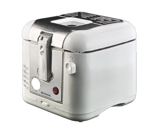 Ariete 4612 Easy Fry Metal - Friteuse à huile, Voyant de température, Minuterie, Capacité 2,5-2,9 Lt, 800 gr d'aliments frits, 2000 W, Facile à nettoyer, Blanc / Argent