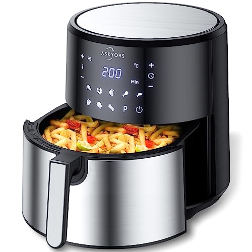 1700W Friteuse Sans Huile 8L XXL, Askyors Température Réglable Hot Air Fryer avec 8 Programmes et LED Écran, avec Préchauffage et Minuterie, 32 Recettes